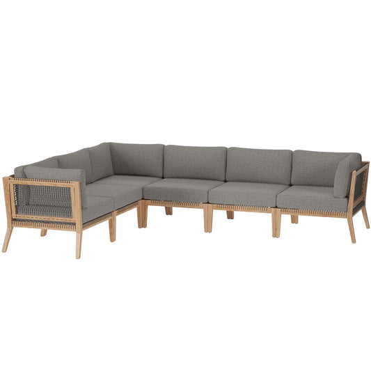 Clearwater Outdoor Patio Teak Wood 6-Piece Sectional Sofa By Modway - EEI-6125 | Outdoor Sofas, Loveseats & Sectionals
