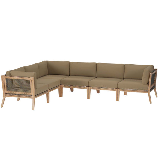 Clearwater Outdoor Patio Teak Wood 6-Piece Sectional Sofa By Modway - EEI-6125 | Outdoor Sofas, Loveseats & Sectionals - 2