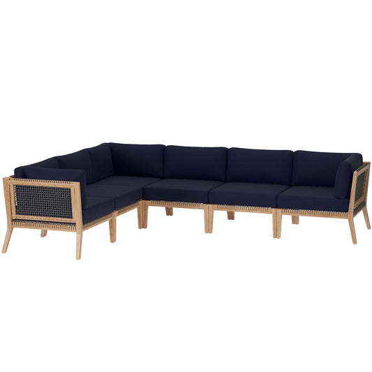 Clearwater Outdoor Patio Teak Wood 6-Piece Sectional Sofa By Modway - EEI-6125 | Outdoor Sofas, Loveseats & Sectionals - 3