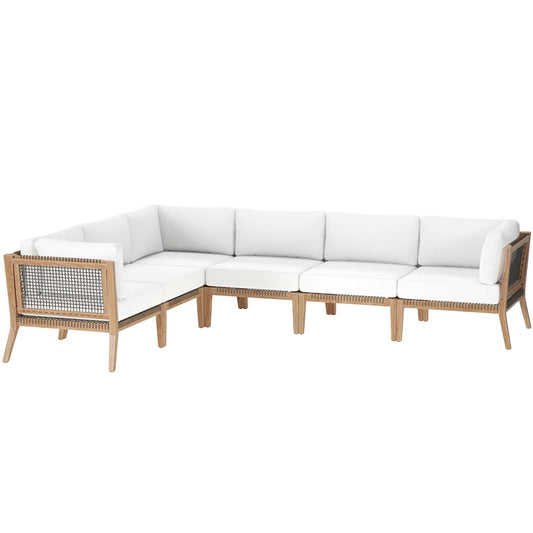 Clearwater Outdoor Patio Teak Wood 6-Piece Sectional Sofa By Modway - EEI-6125 | Outdoor Sofas, Loveseats & Sectionals - 4