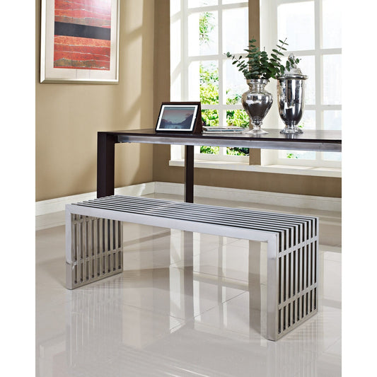 Modway Gridiron Medium Stainless Steel Bench - Silver | Stools & Benches