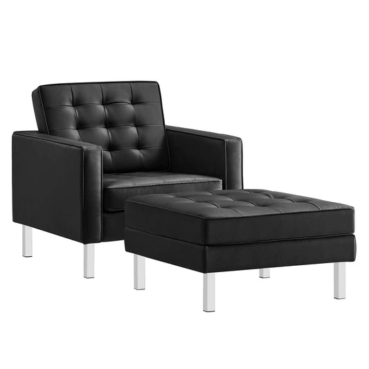 Loft Tufted Vegan Leather Armchair and Ottoman Set By Modway - EEI-6409 | Armchairs