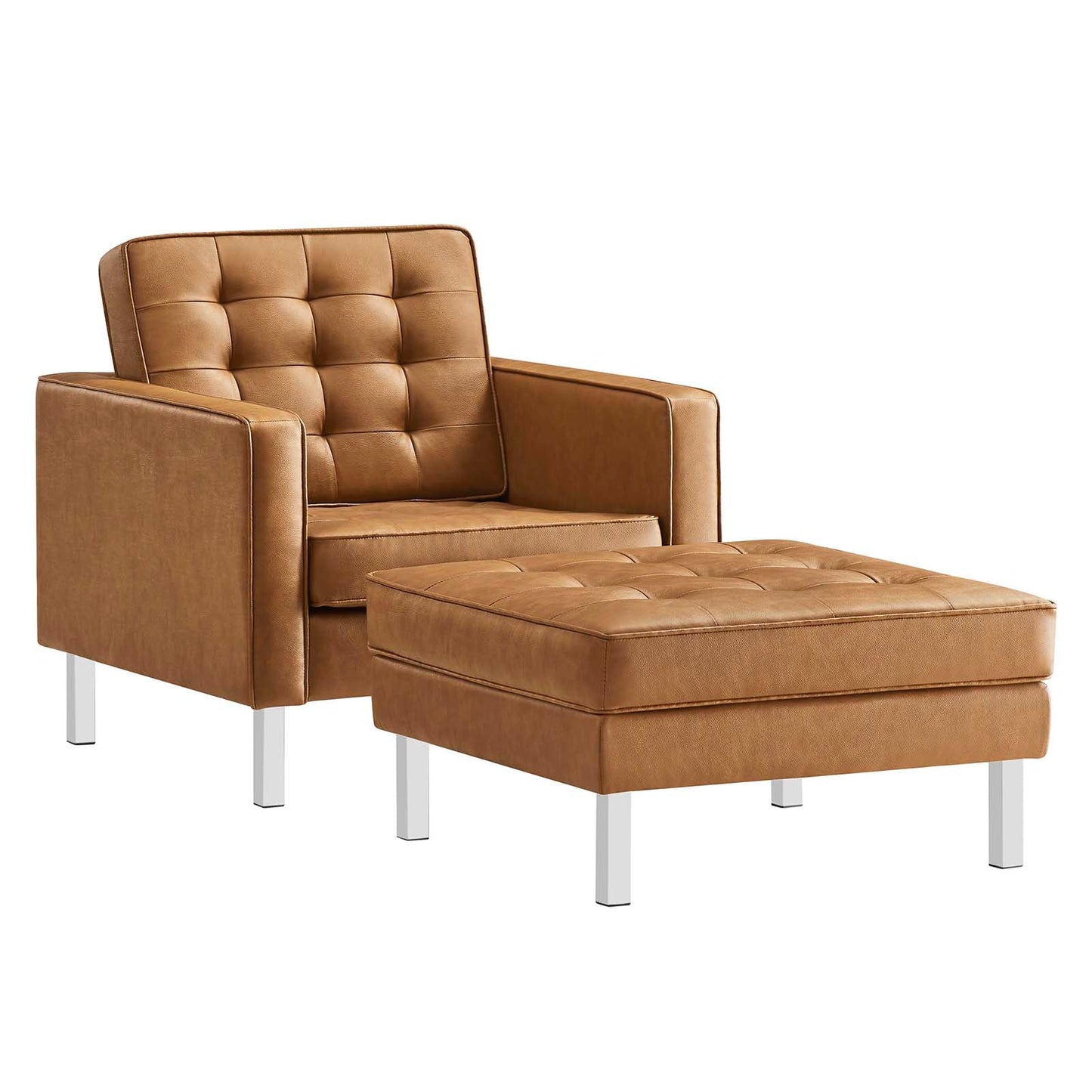 Loft Tufted Vegan Leather Armchair and Ottoman Set By Modway - EEI-6409 | Armchairs - 2