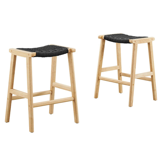 Saoirse Woven Rope Wood Counter Stool - Set of 2 By Modway - EEI-6548 | Counter Stools | Modway