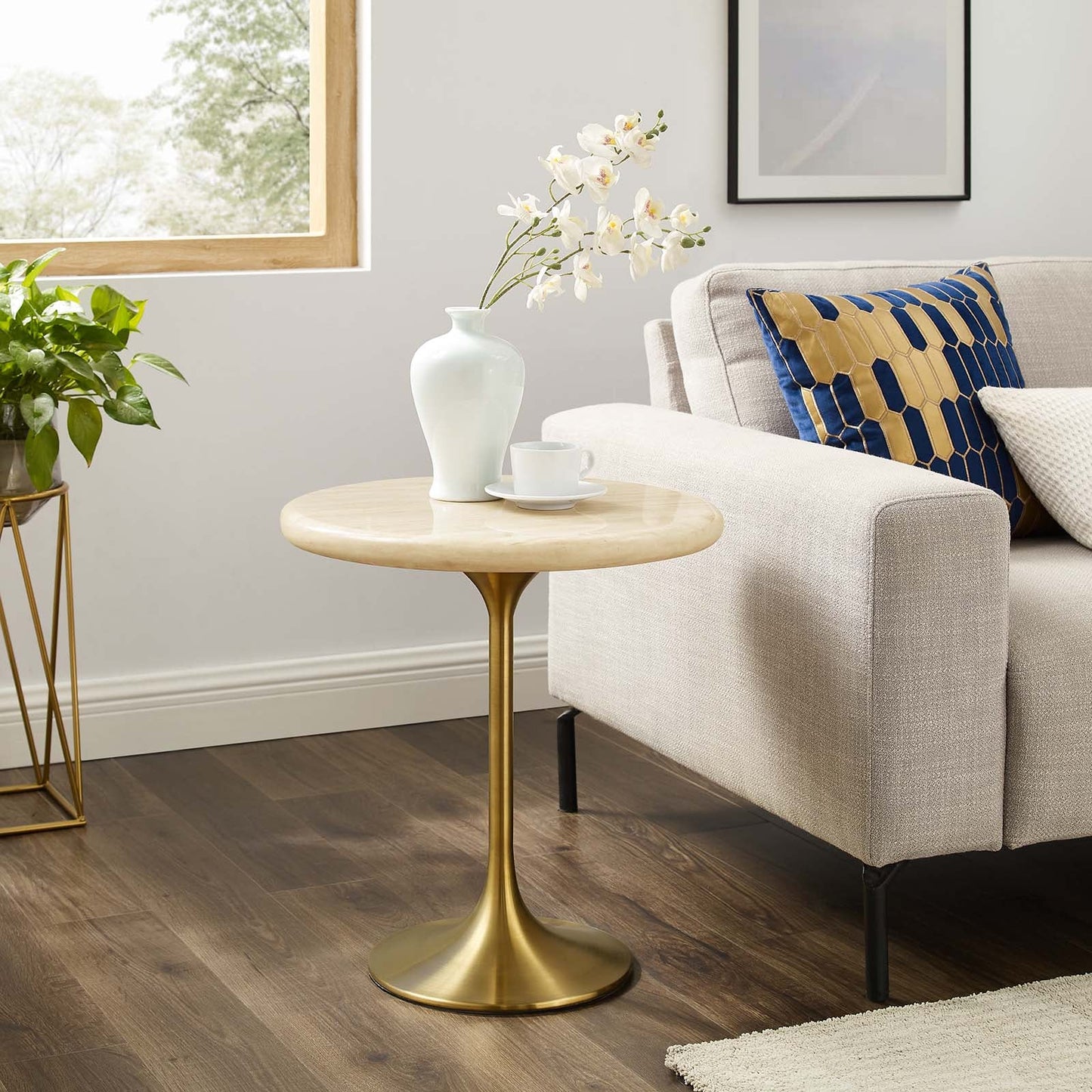 Lippa 20" Round Artificial Travertine  Side Table By Modway - EEI-6746 | Side Tables