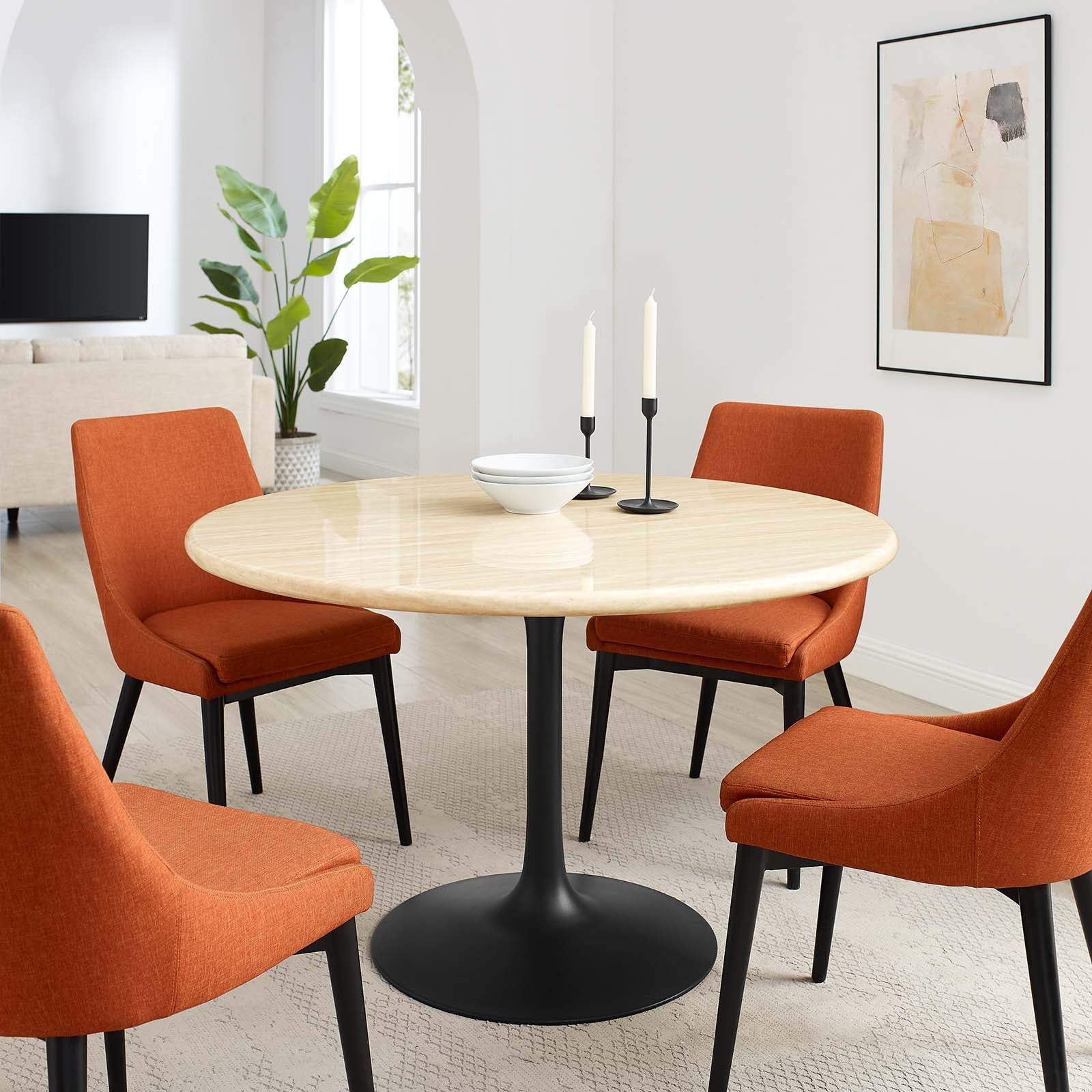 Lippa 48" Round Artificial Travertine  Dining Table By Modway - EEI-6755 | Dining Tables