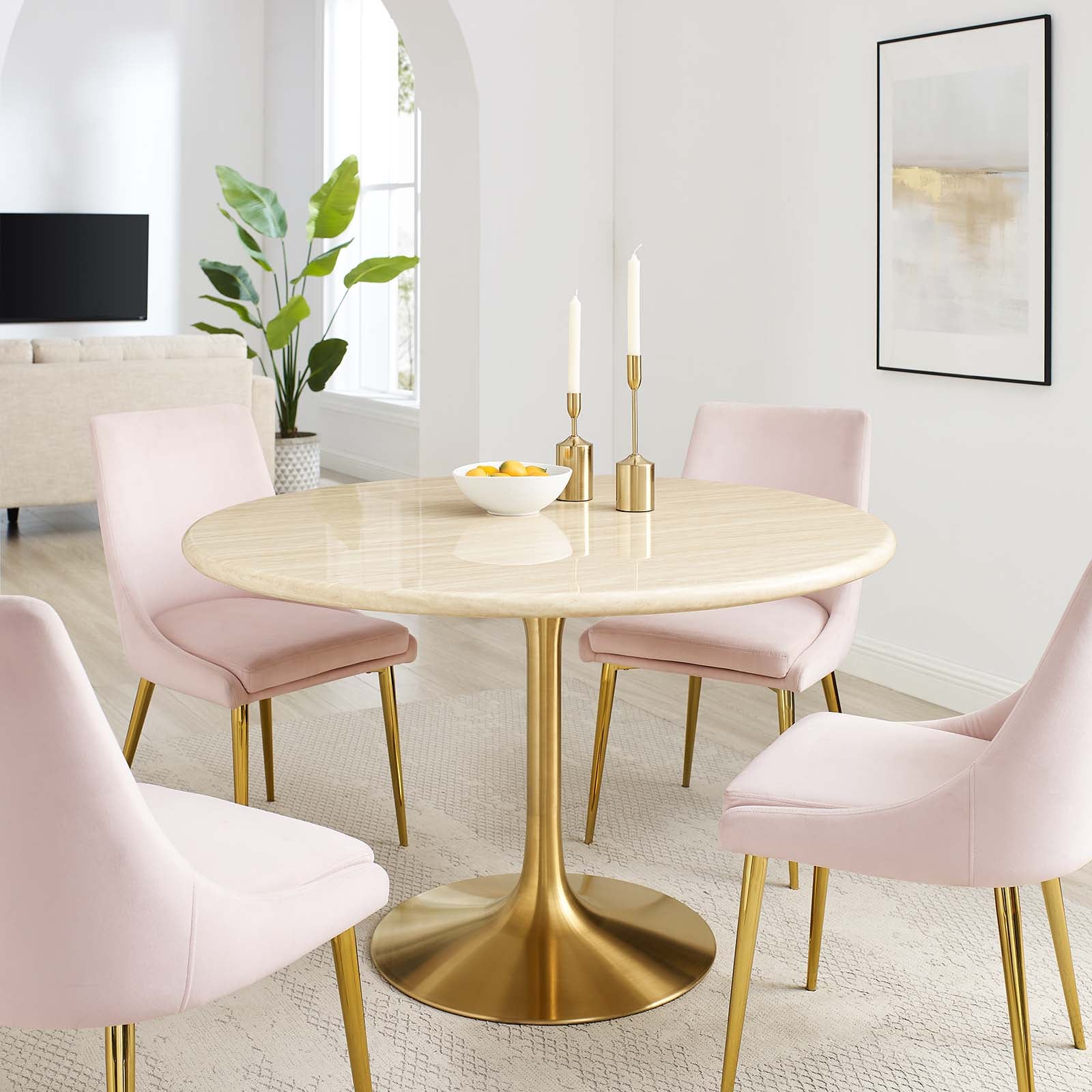 Lippa 48" Round Artificial Travertine  Dining Table By Modway - EEI-6756 | Dining Tables