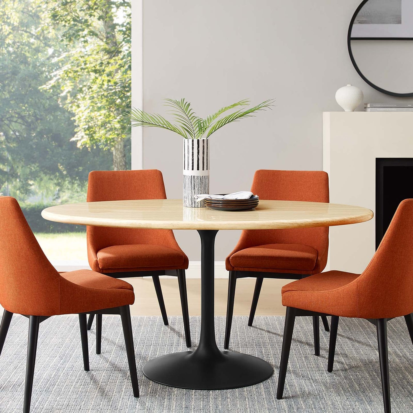 Lippa 60” Oval Artificial Travertine  Dining Table By Modway - EEI-6758 | Dining Tables