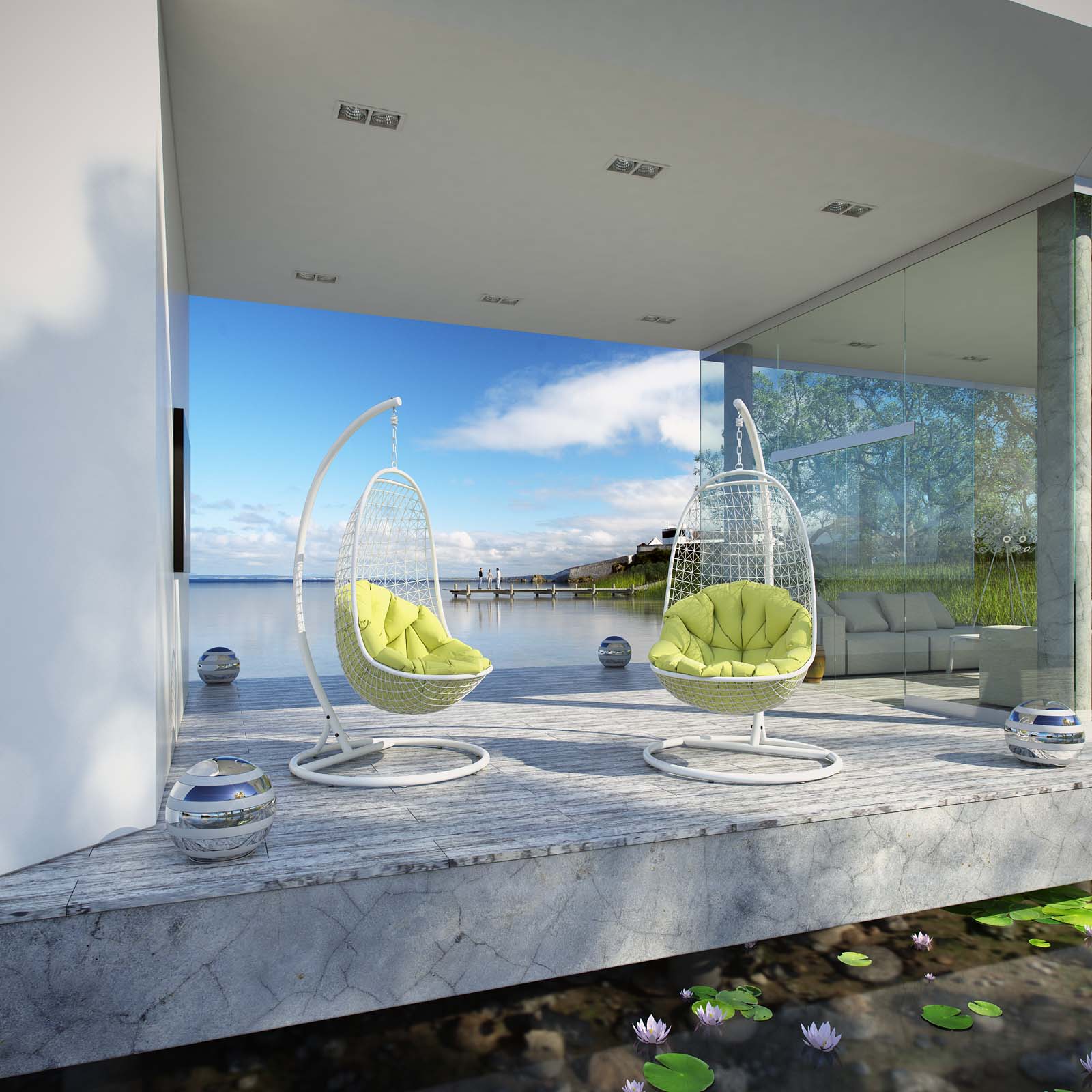 Modway Encounter Swing Outdoor Patio Fabric Lounge Chair - White | Outdoor Porch Swings