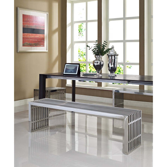Modway Gridiron Benches Set of 3 - Silver | Stools & Benches
