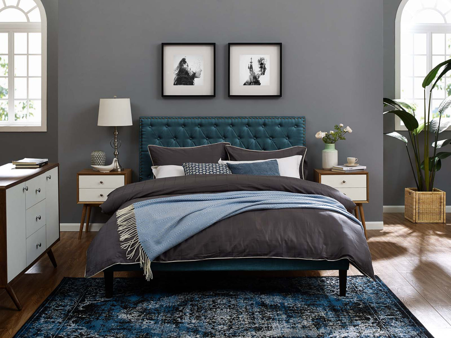 Modway Helena Tufted Twin Upholstered Linen Fabric Headboard | Headboards