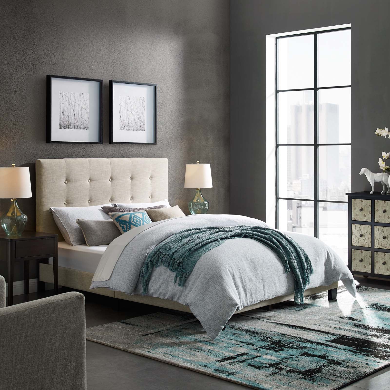 Modway Melanie Twin Tufted Button Upholstered Fabric Platform Bed | Beds | Modishstore-2