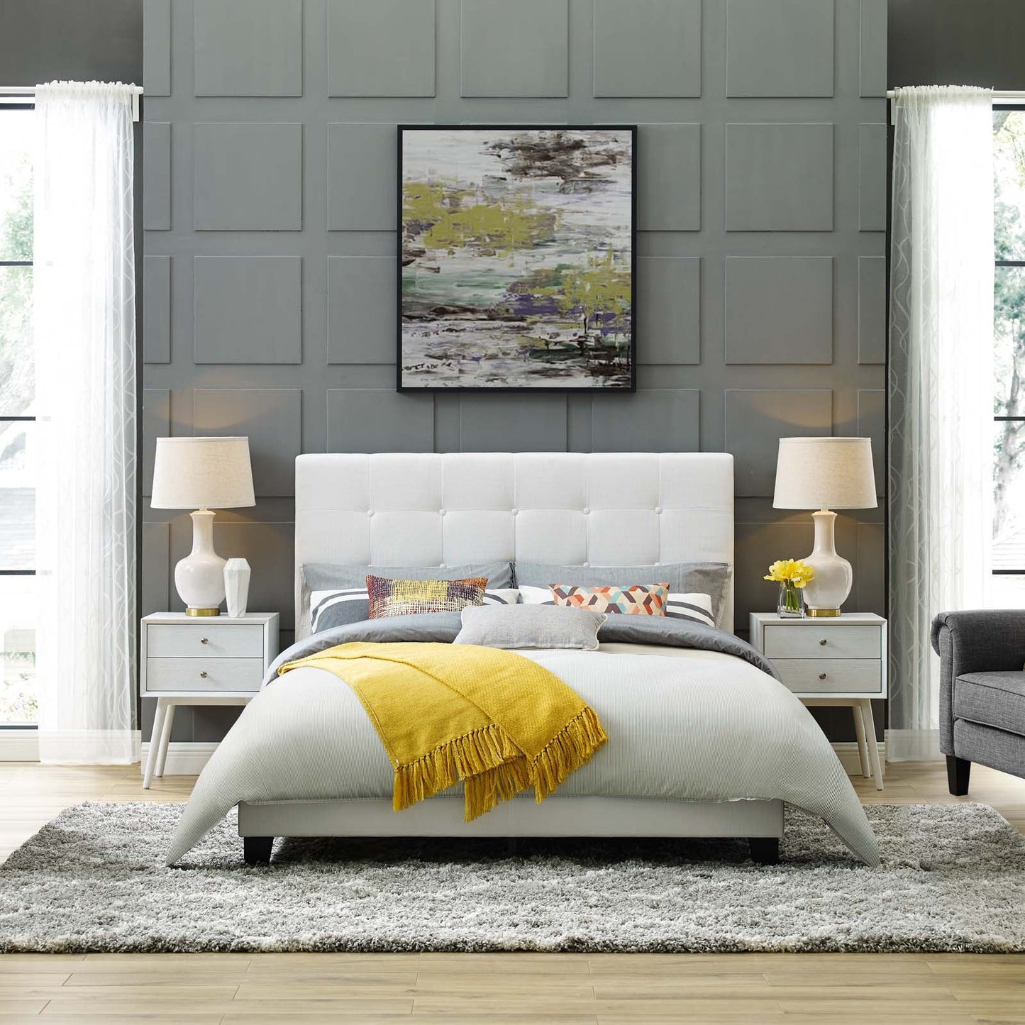 Modway Melanie Twin Tufted Button Upholstered Fabric Platform Bed | Beds | Modishstore-5