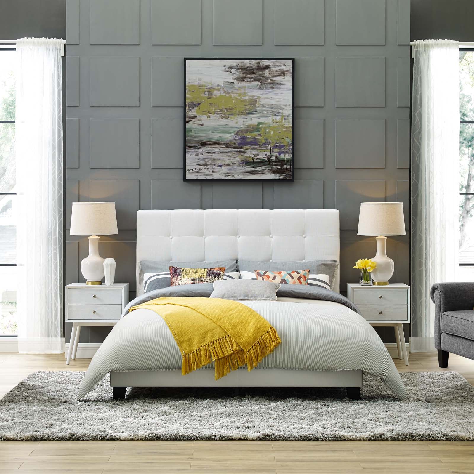 Modway Melanie Twin Tufted Button Upholstered Fabric Platform Bed | Beds | Modishstore-5