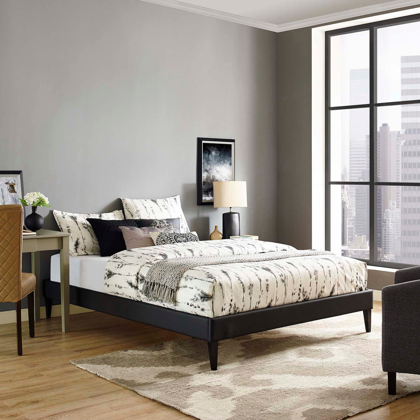 Modway Tessie Full Vinyl Bed Frame with Squared Tapered Legs | Beds | Modishstore