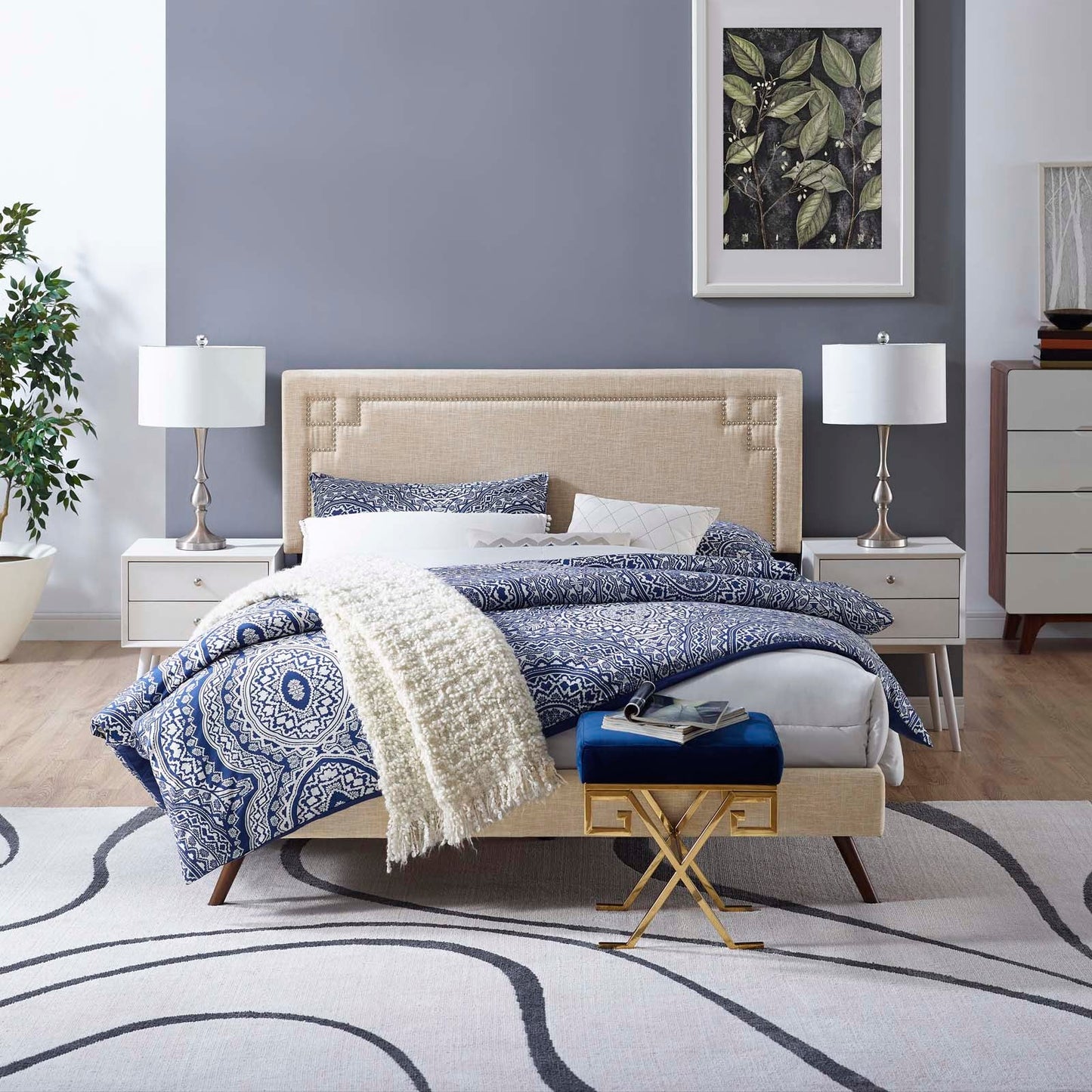 Ruthie Full Fabric Platform Bed with Round Splayed Legs By Modway - MOD-5929 | Beds | Modishstore