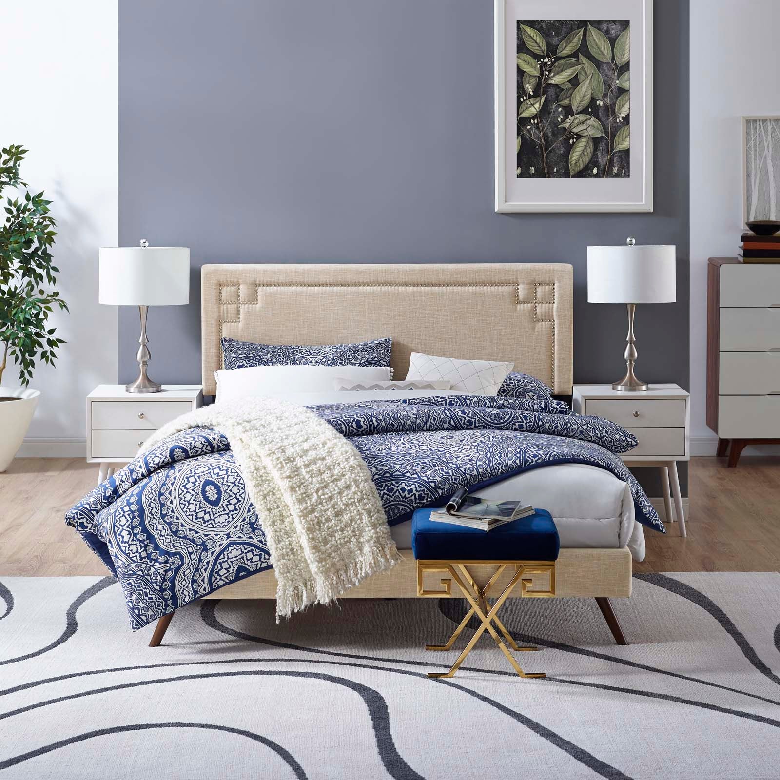 Ruthie Full Fabric Platform Bed with Round Splayed Legs By Modway - MOD-5929 | Beds | Modishstore