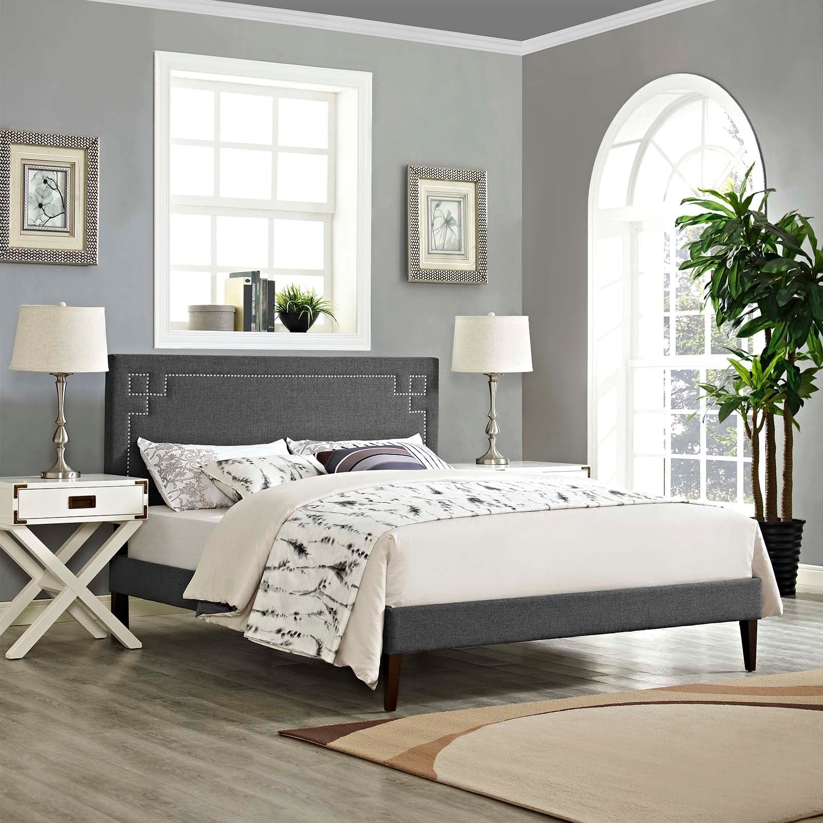 Ruthie Queen Fabric Platform Bed With Squared Tapered Legs By Modway - MOD-5939 | Beds | Modishstore