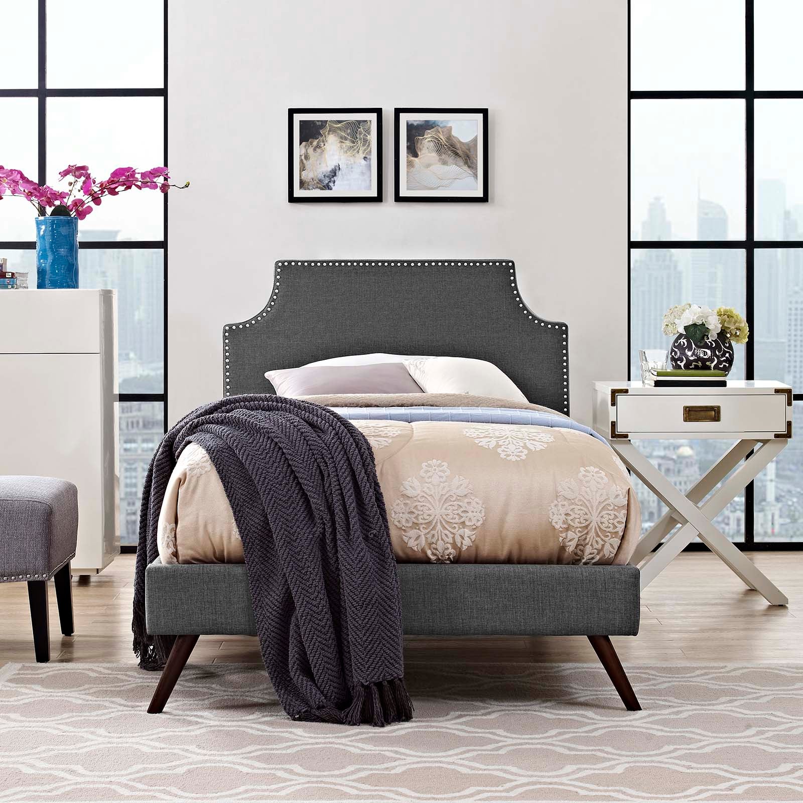 Corene Twin Fabric Platform Bed with Round Splayed Legs By Modway - MOD-5943 | Beds