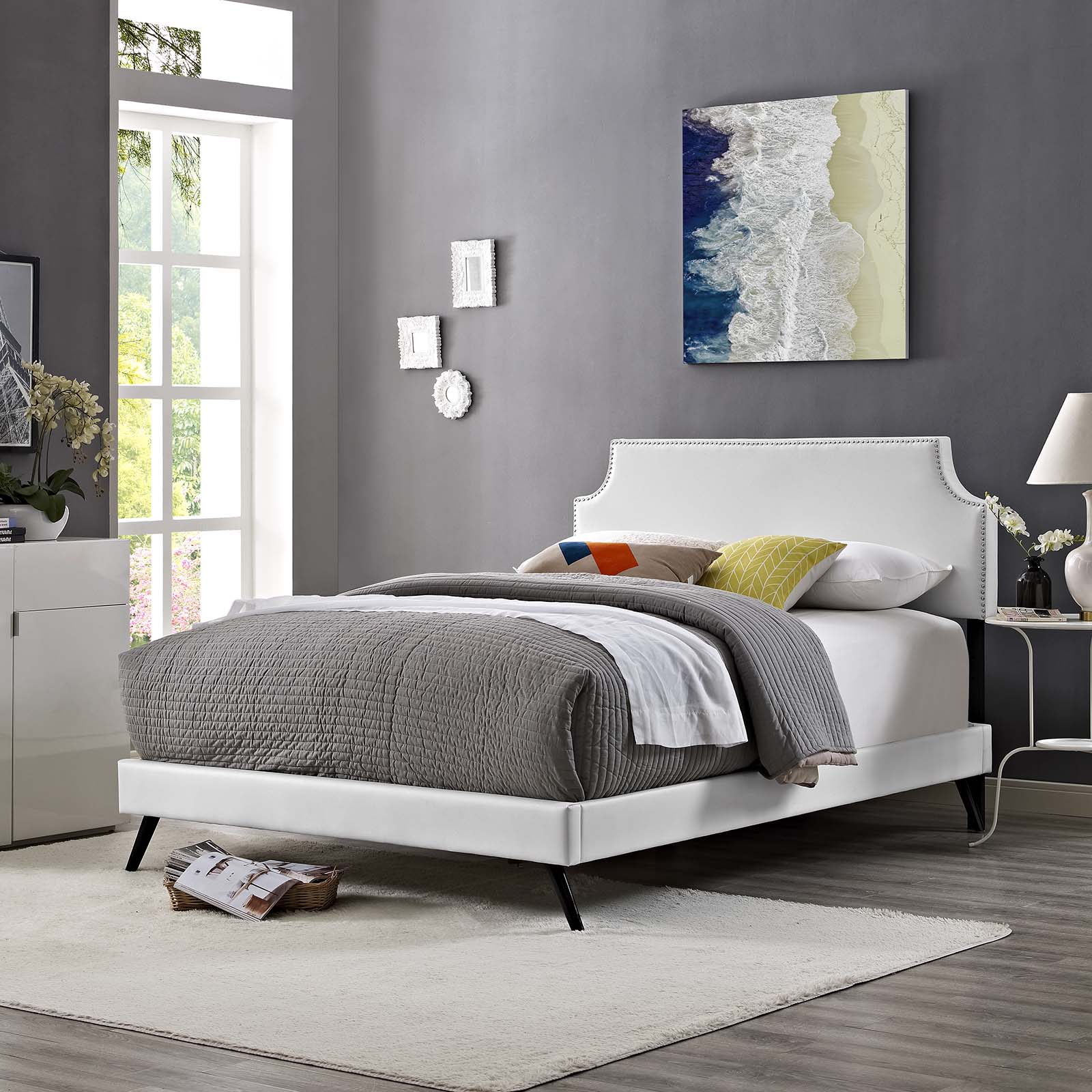 Corene King Vinyl Platform Bed With Round Splayed Legs By Modway - MOD-5948 | Beds