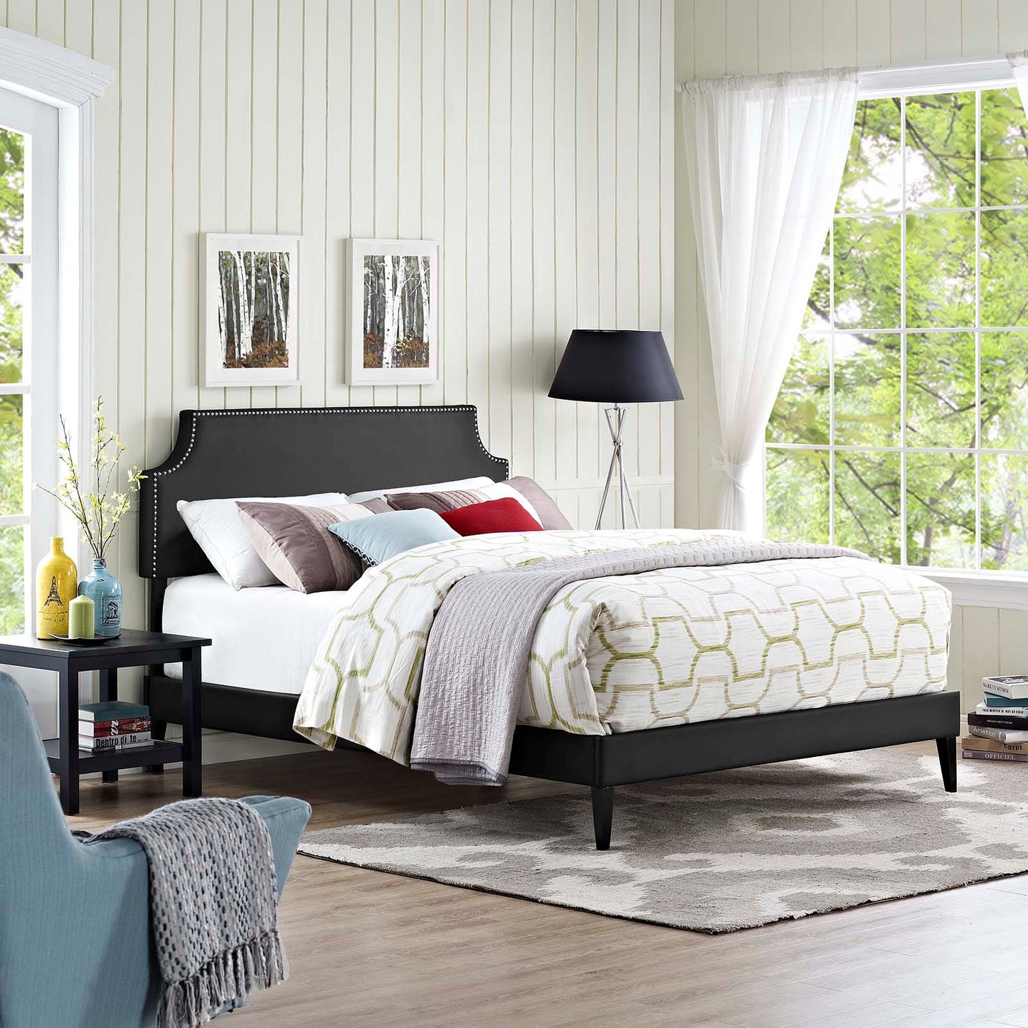 Corene Full Vinyl Platform Bed with Squared Tapered Legs By Modway - MOD-5952 | Beds