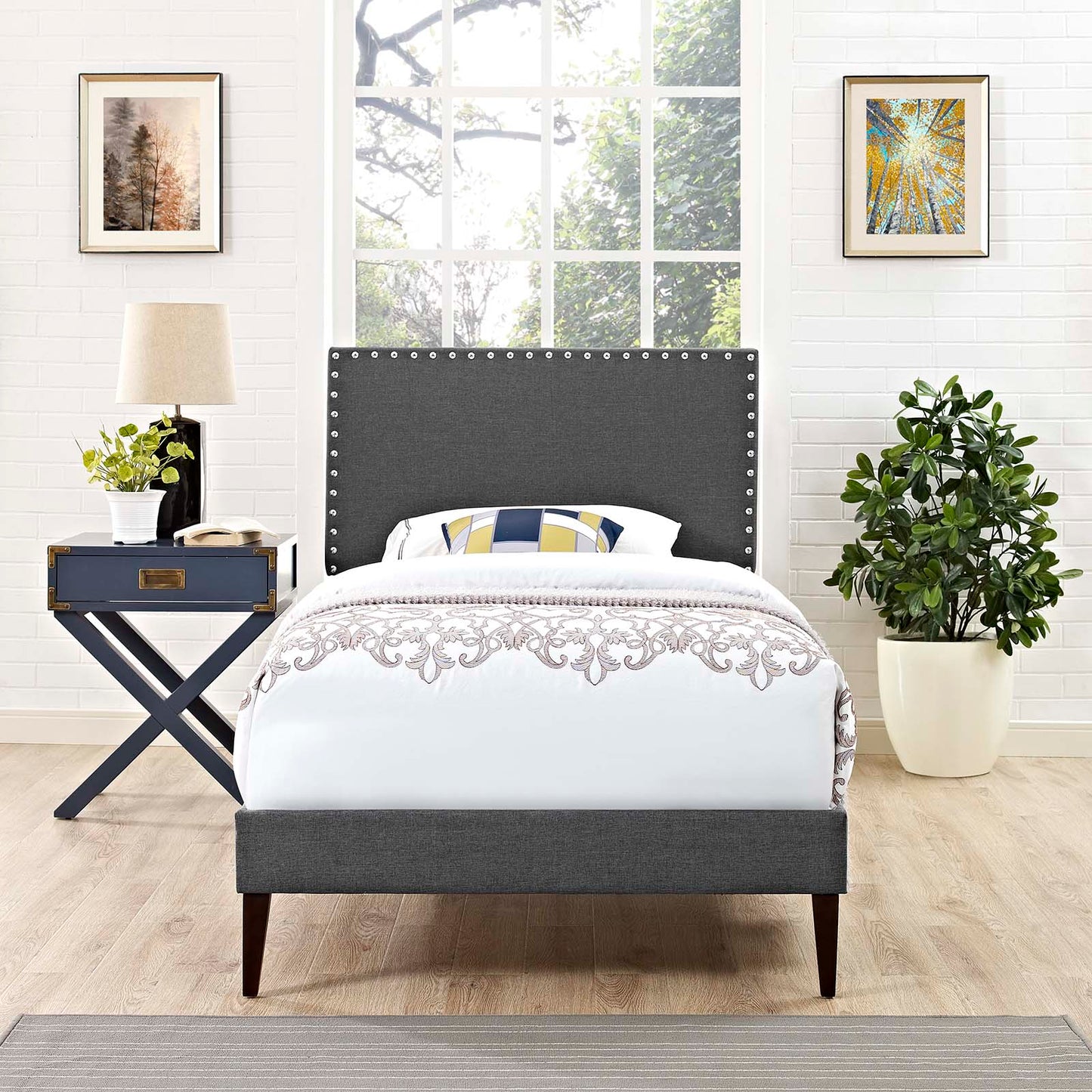 Macie Twin Fabric Platform Bed with Squared Tapered Legs By Modway - MOD-5967 | Beds