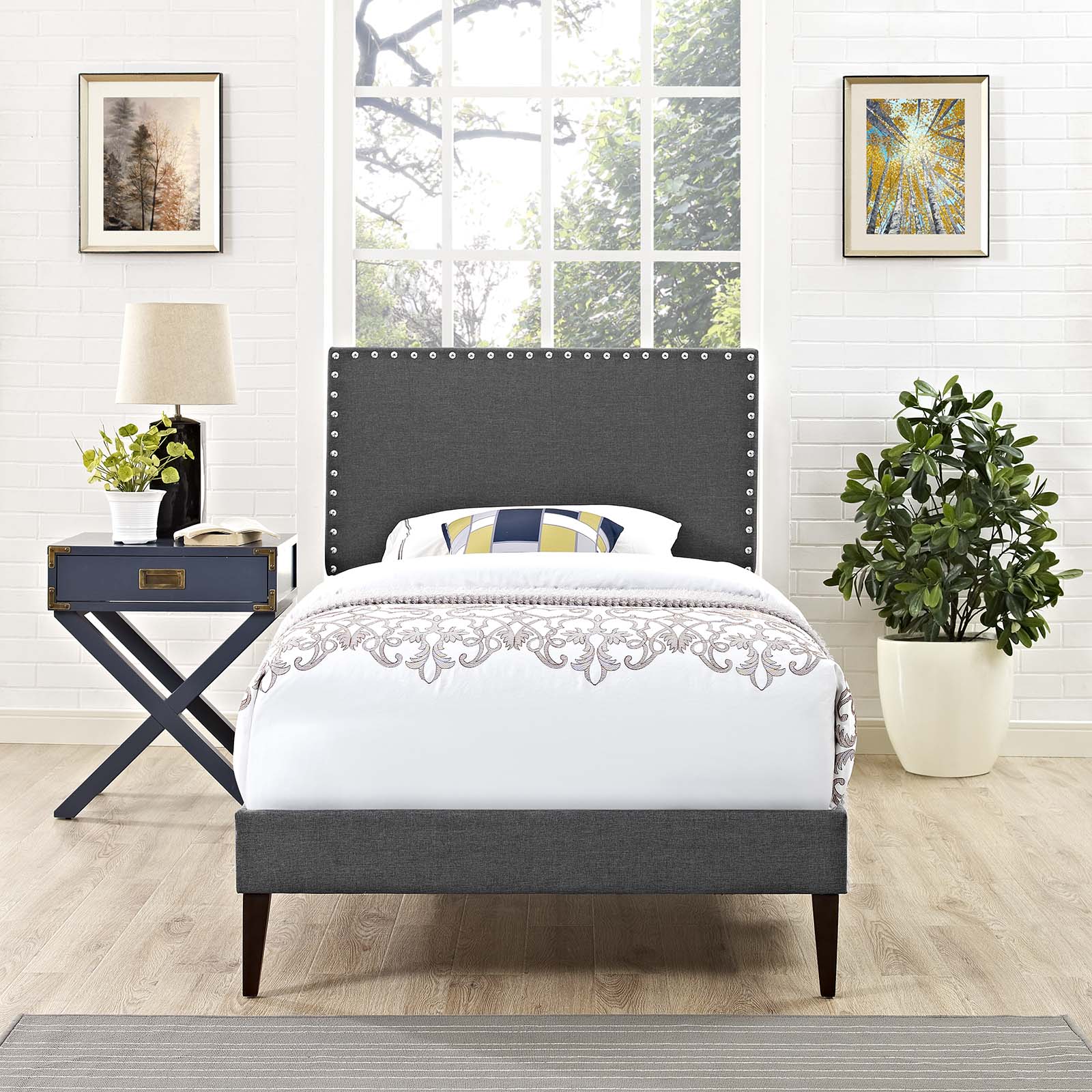 Macie Twin Fabric Platform Bed with Squared Tapered Legs By Modway - MOD-5967 | Beds