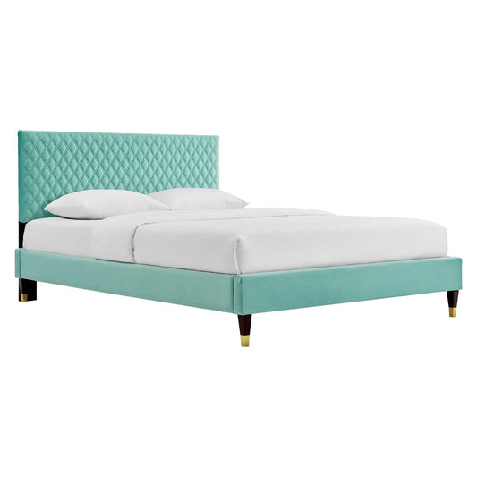 Garcelle Performance Velvet Queen Platform Bed By Modway - MOD-6290-CHA | Beds |  Modishstore - 4
