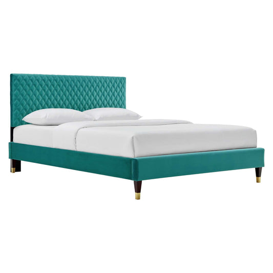 Garcelle Performance Velvet Queen Platform Bed By Modway - MOD-6290-CHA | Beds |  Modishstore - 7