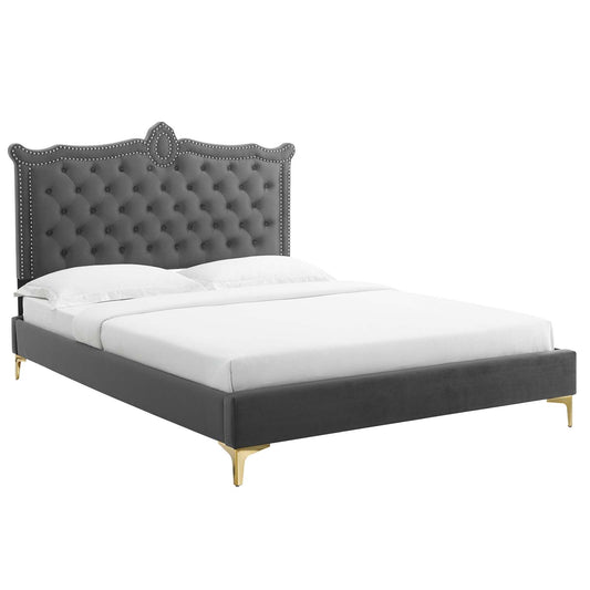 Clara Performance Velvet Queen Platform Bed By Modway - MOD-6592-CHA | Beds |  Modishstore