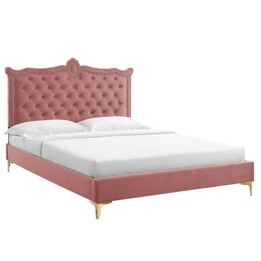 Clara Performance Velvet Queen Platform Bed By Modway - MOD-6592-CHA | Beds |  Modishstore - 2