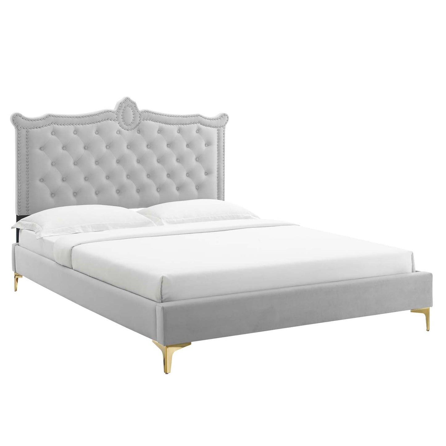 Clara Performance Velvet Queen Platform Bed By Modway - MOD-6592-CHA | Beds |  Modishstore - 3