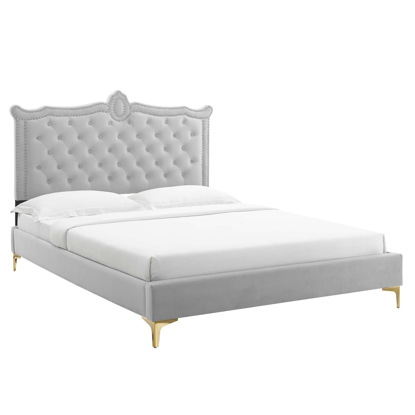 Clara Performance Velvet Queen Platform Bed By Modway - MOD-6592-CHA | Beds |  Modishstore - 3