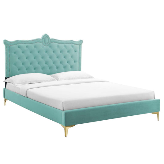 Clara Performance Velvet Queen Platform Bed By Modway - MOD-6592-CHA | Beds |  Modishstore - 4