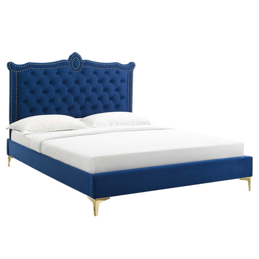 Clara Performance Velvet Queen Platform Bed By Modway - MOD-6592-CHA | Beds |  Modishstore - 5