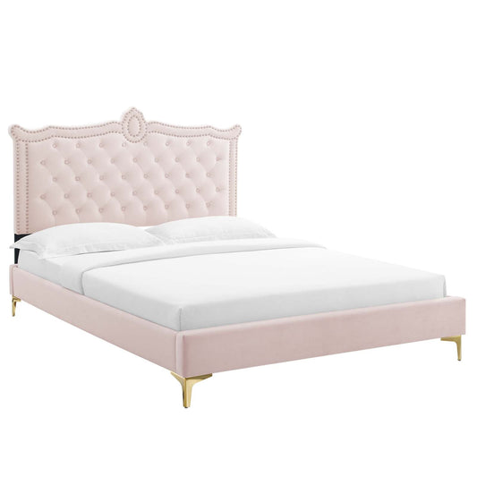 Clara Performance Velvet Queen Platform Bed By Modway - MOD-6592-CHA | Beds |  Modishstore - 6