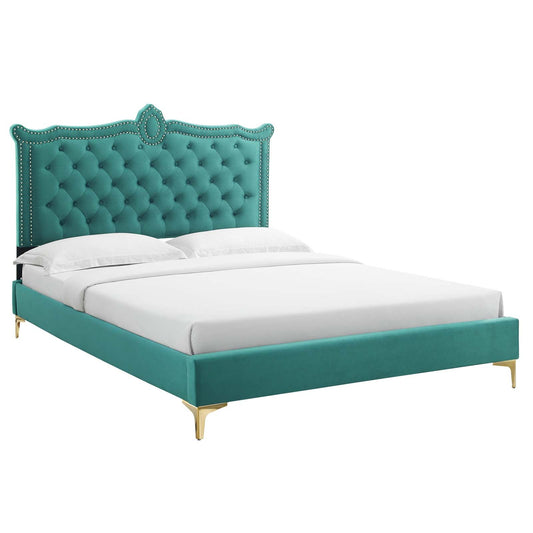 Clara Performance Velvet Queen Platform Bed By Modway - MOD-6592-CHA | Beds |  Modishstore - 7