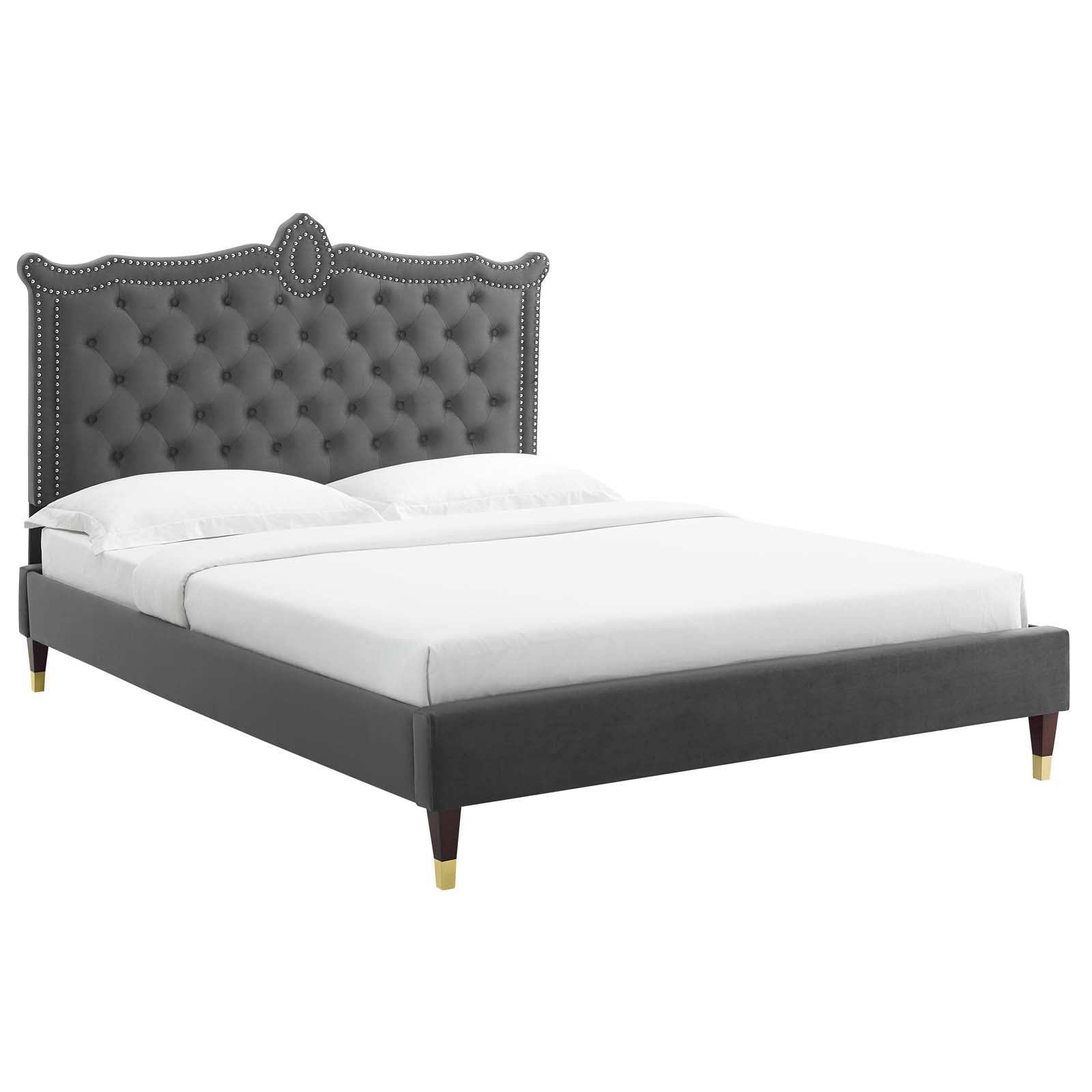 Clara Performance Velvet Queen Platform Bed By Modway - MOD-6593-CHA | Beds |  Modishstore