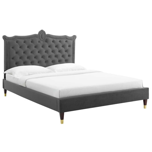 Clara Performance Velvet Queen Platform Bed By Modway - MOD-6593-CHA | Beds |  Modishstore