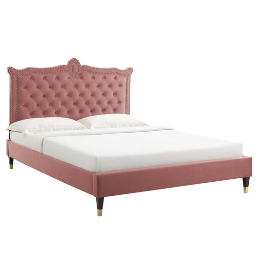 Clara Performance Velvet Queen Platform Bed By Modway - MOD-6593-CHA | Beds |  Modishstore - 2