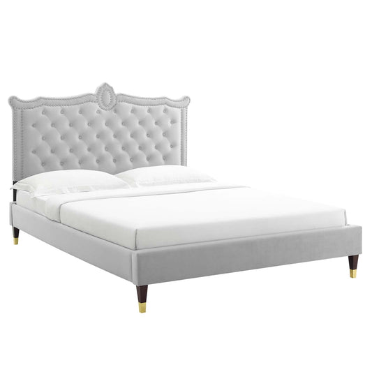 Clara Performance Velvet Queen Platform Bed By Modway - MOD-6593-CHA | Beds |  Modishstore - 3