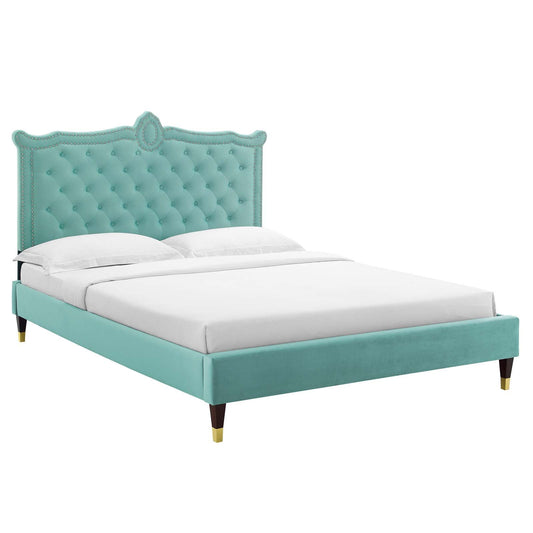 Clara Performance Velvet Queen Platform Bed By Modway - MOD-6593-CHA | Beds |  Modishstore - 4
