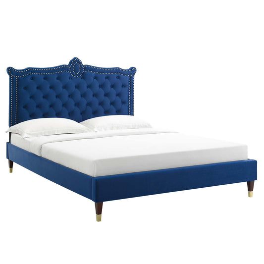 Clara Performance Velvet Queen Platform Bed By Modway - MOD-6593-CHA | Beds |  Modishstore - 5