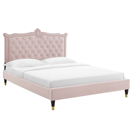 Clara Performance Velvet Queen Platform Bed By Modway - MOD-6593-CHA | Beds |  Modishstore - 6