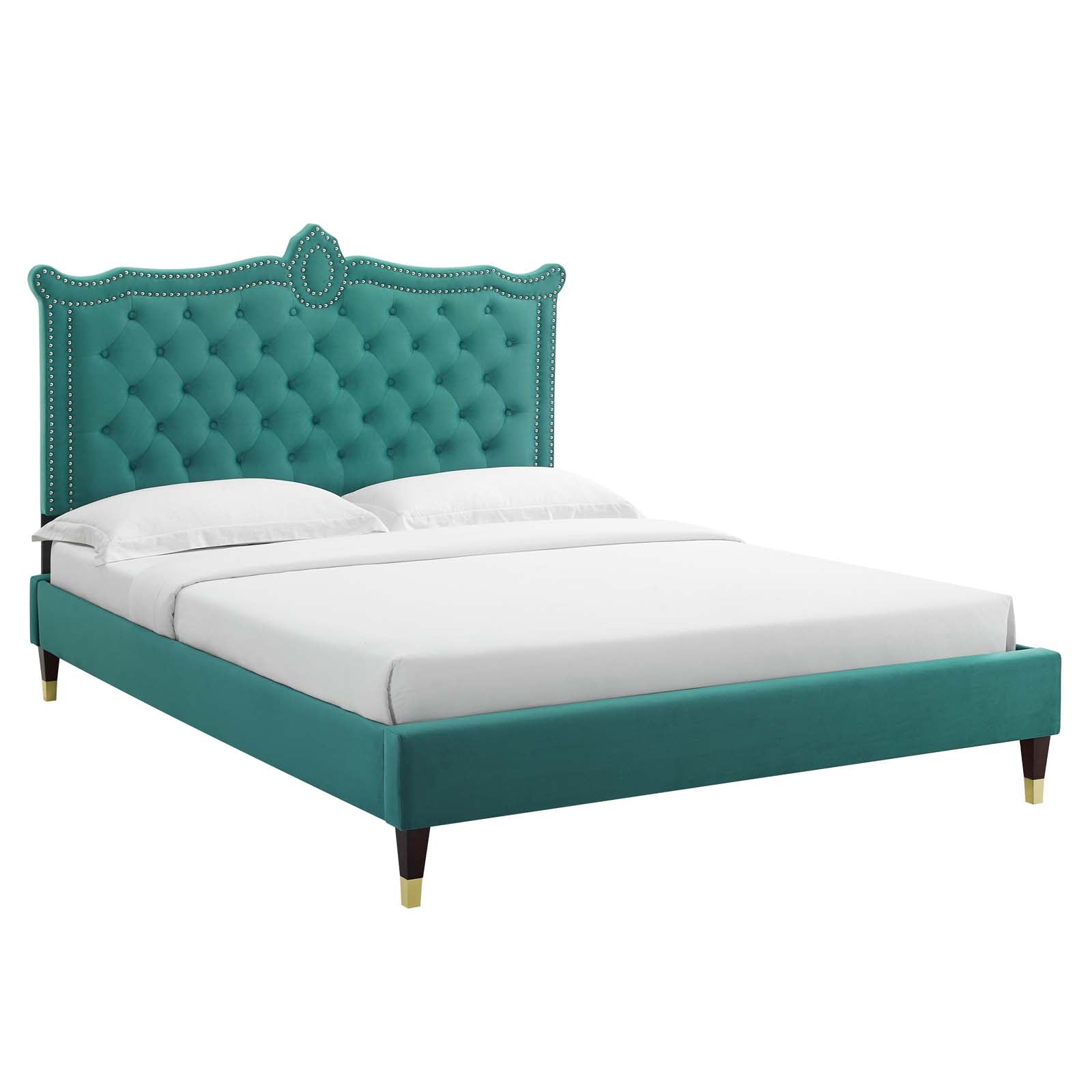 Clara Performance Velvet Queen Platform Bed By Modway - MOD-6593-CHA | Beds |  Modishstore - 7