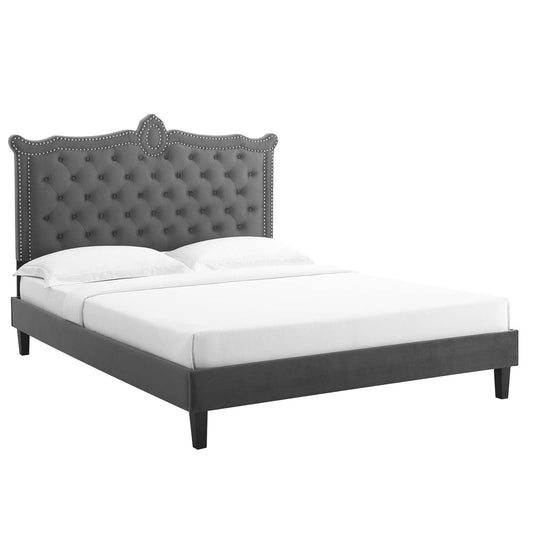 Clara Performance Velvet Queen Platform Bed By Modway - MOD-6594-CHA | Beds |  Modishstore