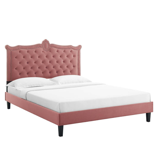 Clara Performance Velvet Queen Platform Bed By Modway - MOD-6594-CHA | Beds |  Modishstore - 2