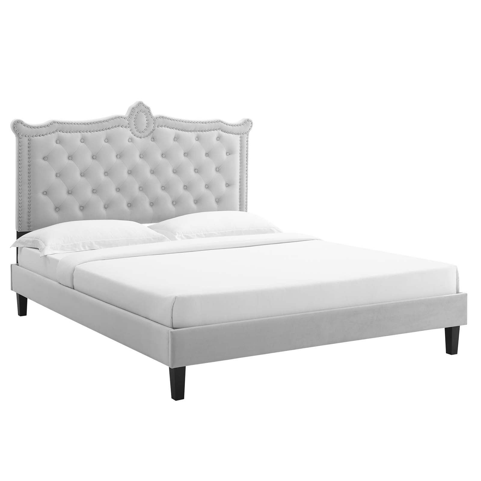 Clara Performance Velvet Queen Platform Bed By Modway - MOD-6594-CHA | Beds |  Modishstore - 3