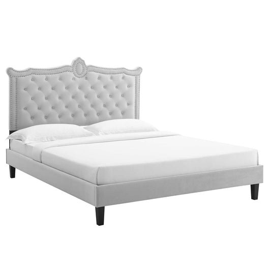 Clara Performance Velvet Queen Platform Bed By Modway - MOD-6594-CHA | Beds |  Modishstore - 3