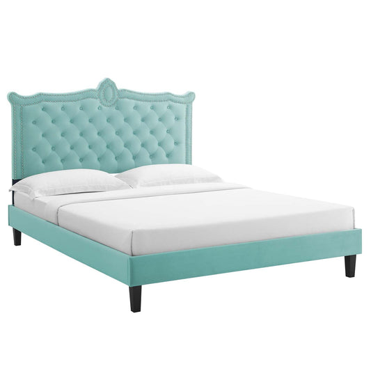 Clara Performance Velvet Queen Platform Bed By Modway - MOD-6594-CHA | Beds |  Modishstore - 4